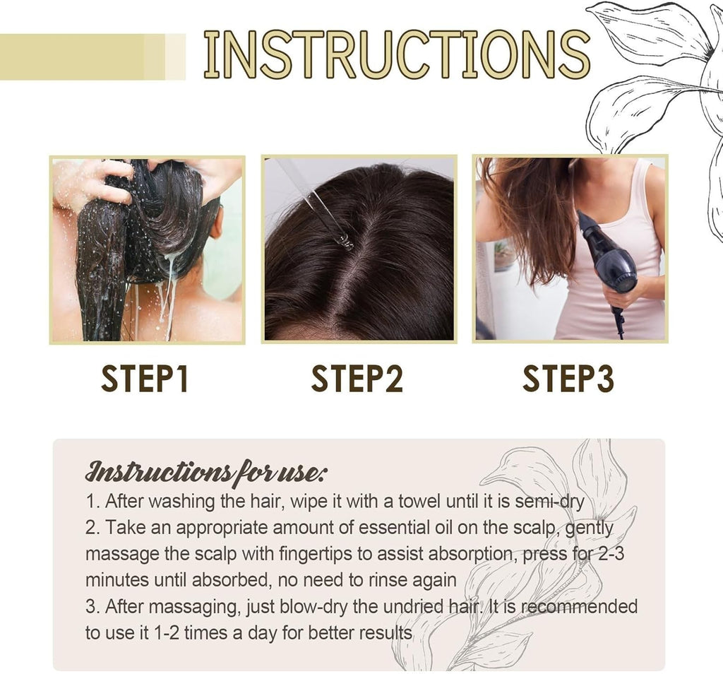 Huile de croissance naturelle des cheveux YUUCANGH 60 ML, huile de romarin biologique végétalienne Eelhoe.